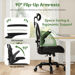 Ergonomic Mesh High-Back Office Chair with Lumbar Support, Headrest & Flip-Up Armrests