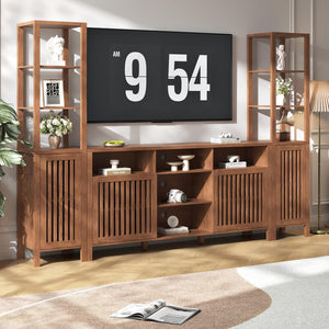 Farmhouse TV Stand with Bookshelves & Storage Cabinet