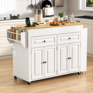 Extendable Kitchen Island Cart with Dining Table & Power Outlet