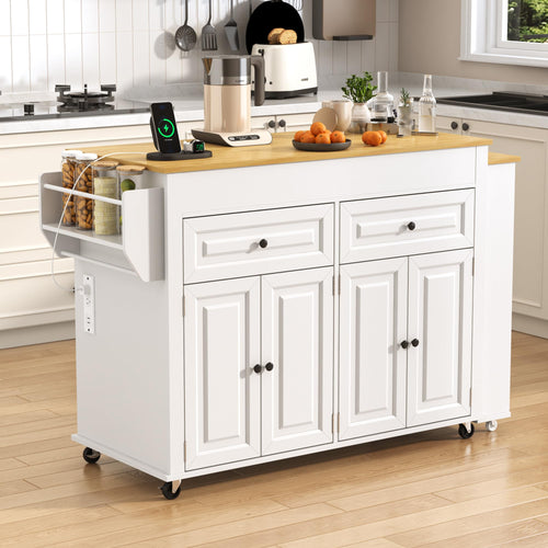 Extendable Kitchen Island Cart with Dining Table & Power Outlet