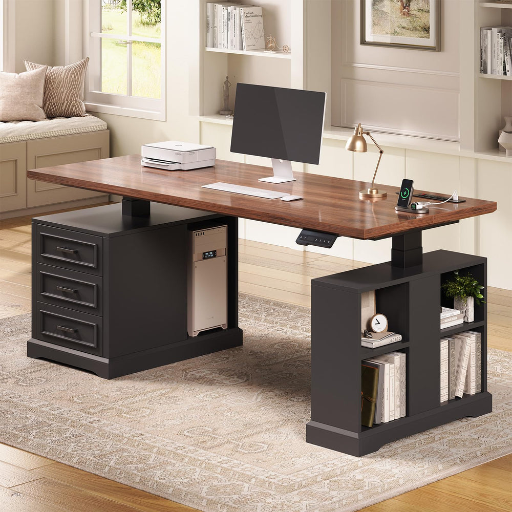 Electric Standing Desk with Drawers, Storage Shelves & Power Outlets – 63 Inch