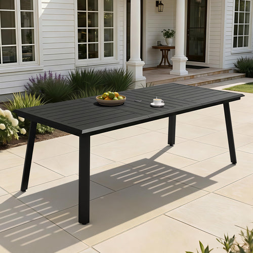 Outdoor Dining Table for 8 – Aluminum Patio Table with Umbrella Hole