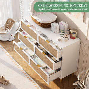 Rattan 6-Drawer Dresser – Boho Farmhouse Chest of Drawers
