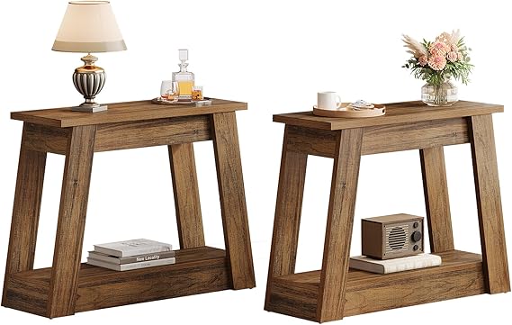 2-Tier Wood End Table with Storage Shelves