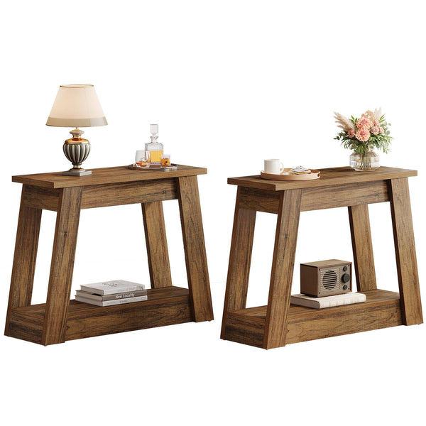Wood End Table with 2 Storage Shelves