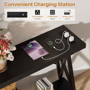 Console Table with Charging Station & Storage Shelf