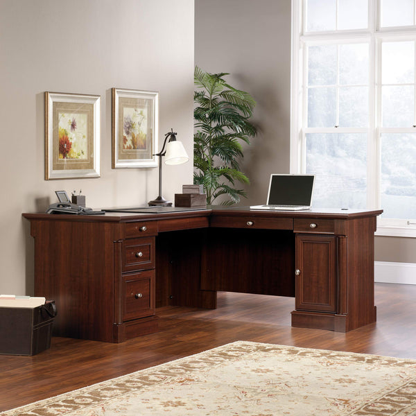 L-Shaped Executive Desk with File Cabinet & Keyboard Tray