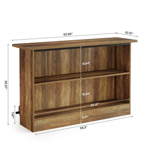 Farmhouse Bar Table with Storage Shelves & Footrest