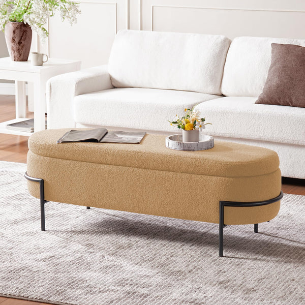 Sherpa Upholstered Storage Ottoman Bench with Metal Legs