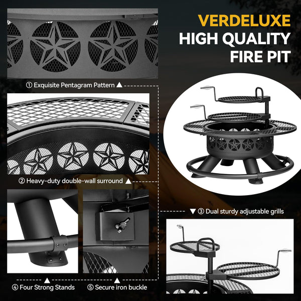 47-Inch Round Wood Burning Fire Pit Table with Grill