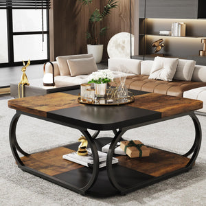 Square Two-Tier Coffee Table with Metal Frame