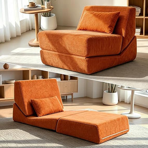 Convertible Memory Foam Sleeper Chair with Lumbar Pillow