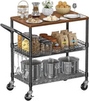 3-Tier Rolling Kitchen Cart with Wood Top