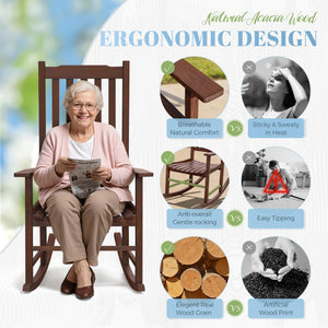 Acacia Wood Patio Rocking Chair – High Back & Wide Armrest