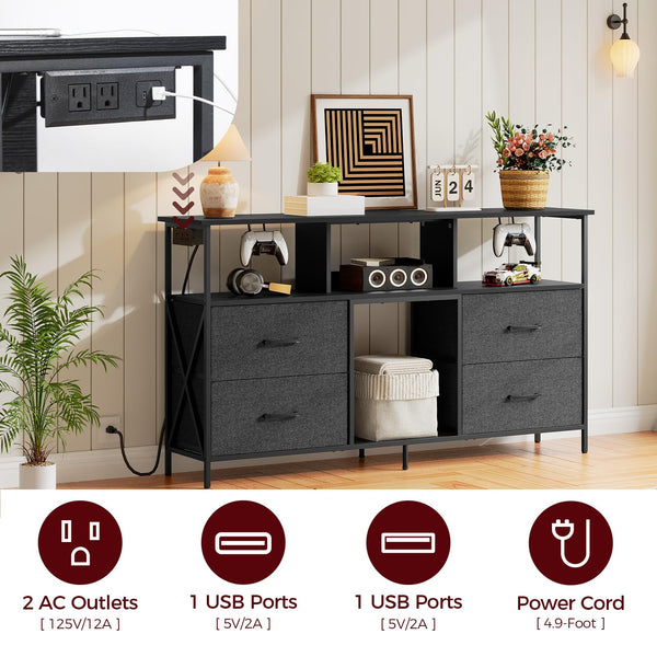 Gaming TV Stand with LED Light & Power Outlets