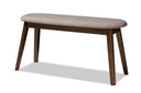 Mid-Century Modern Fabric Upholstered Bench with Walnut Wood Legs