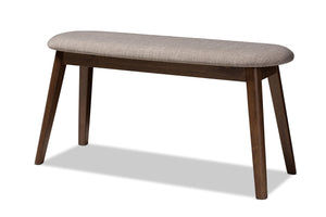 Mid-Century Modern Fabric Upholstered Bench with Walnut Wood Legs