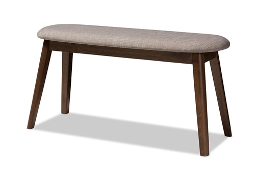 Mid-Century Modern Fabric Upholstered Bench with Walnut Wood Legs