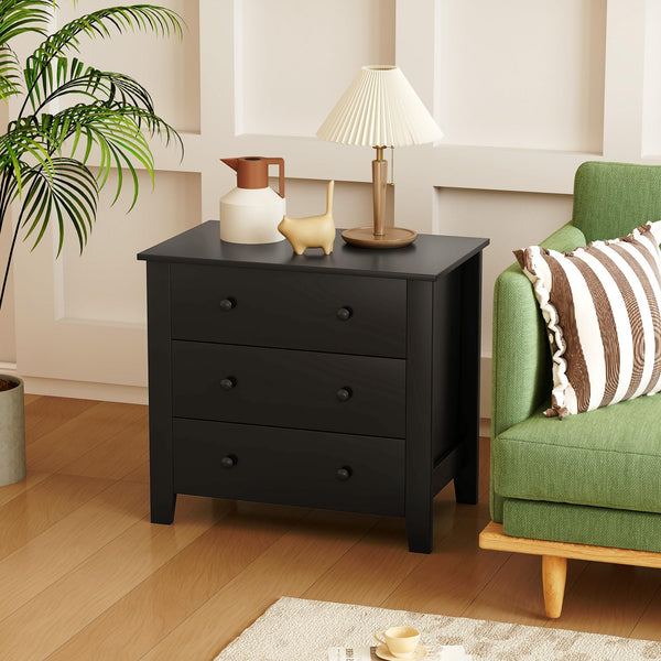 Giantex Small 3-Drawer Dresser for Bedroom - 28.5” x 18” x 26” Wide Chest of Drawers, Modern Large Nightstand, Storage Cabinet, Closet Storage Organizer for Living Room, Hallway (Black)