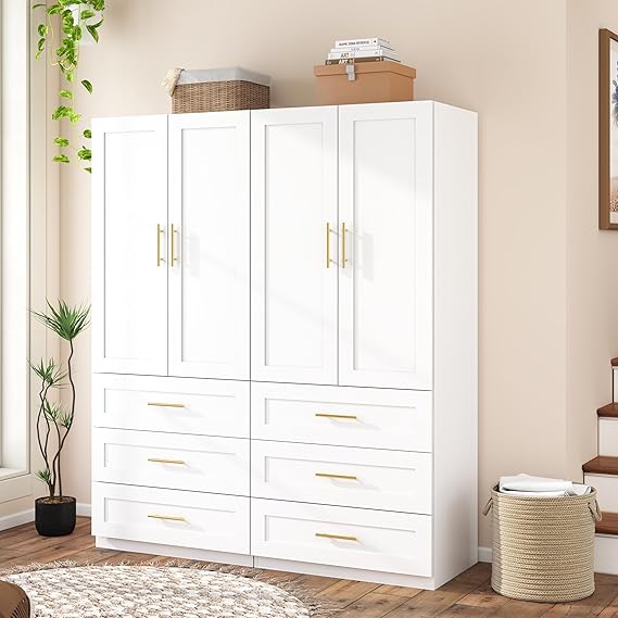 Wardrobe Closet with Hanging Rod and Drawers