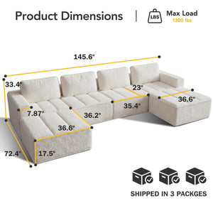 Modular Sectional Sofa with Ottoman - U-Shaped Cloud Couch