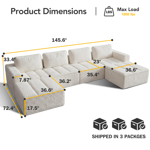 Modular Sectional Sofa with Ottoman - U-Shaped Cloud Couch