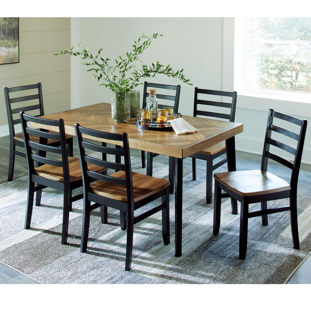 7-Piece Rectangular Dining Table Set with 6 Ladderback Chairs
