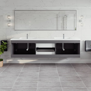 84-Inch Wall Mount Double Sink Bathroom Vanity with Acrylic Top