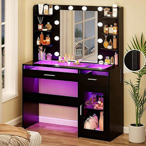 Vanity Desk with Mirror, Lights & RGB Drawers