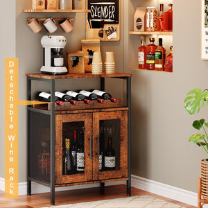 Wine Bar Cabinet with Glass Holder & Mesh Door