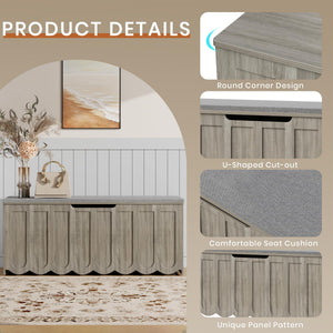 Storage Bench with Cushion Seat & Swivel Wheels — Grey
