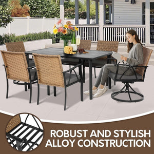 7-Piece Outdoor Patio Dining Set with Swivel Chairs & Umbrella Hole Table
