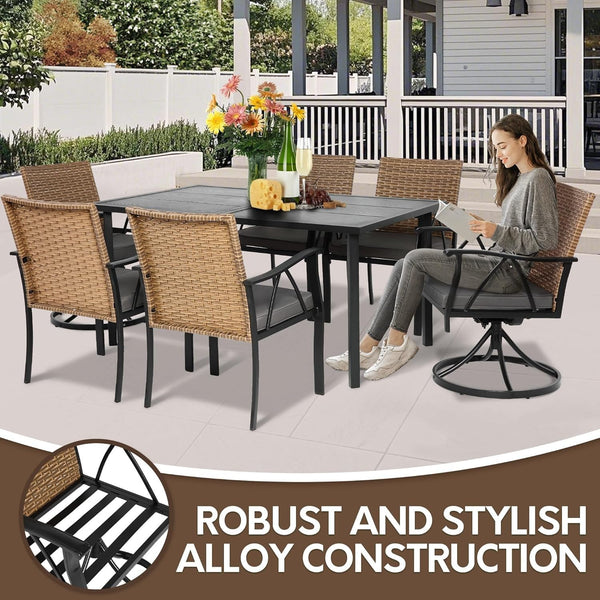 7-Piece Outdoor Patio Dining Set with Swivel Chairs & Umbrella Hole Table