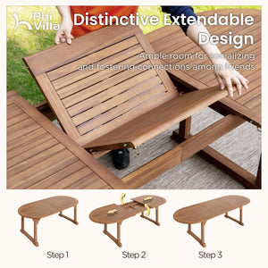 7-Piece Extendable Acacia Wood Outdoor Dining Set – Teak