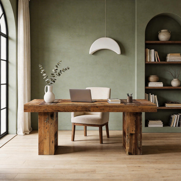 63-Inch Farmhouse Executive Desk with Rustic Wood Grain Finish