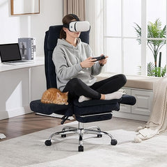 Okeysen Office Chair with Flip Armrests, Big and Tall Office Chair with Foot Rest, Wide Reclining Desk Chair for Cross Legged Sitting & Pets, Executive Ergonomic Computer Gaming Chair with Pillow