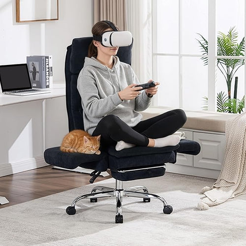Okeysen Office Chair with Flip Armrests, Big and Tall Office Chair with Foot Rest, Wide Reclining Desk Chair for Cross Legged Sitting & Pets, Executive Ergonomic Computer Gaming Chair with Pillow