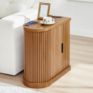 Narrow End Table with Charging Station, Door & Shelf – Walnut