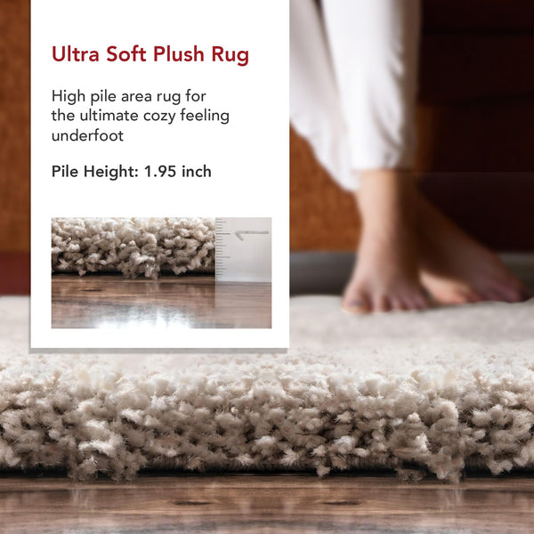 Cream Striped Shag Area Rug 9x12 | Polypropylene Power Loomed