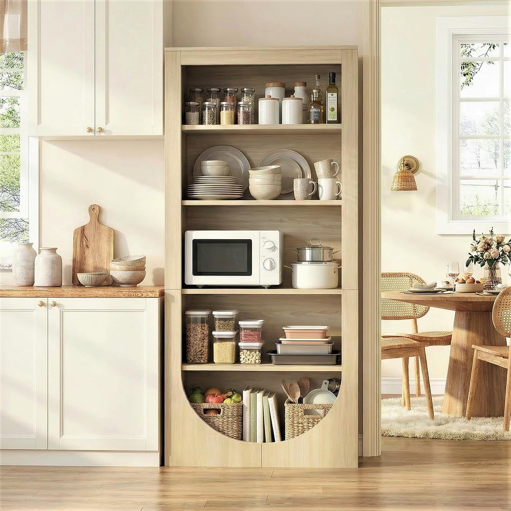 71" Tall Arched Bookcase – 5-Tier Open Wooden Bookshelf