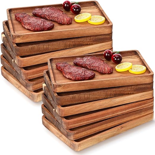 Acacia Wood Serving Tray Set – Rectangular Wooden Platter