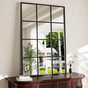 Black Window Pane Wall Mirror – Aluminum Frame, Rectangular