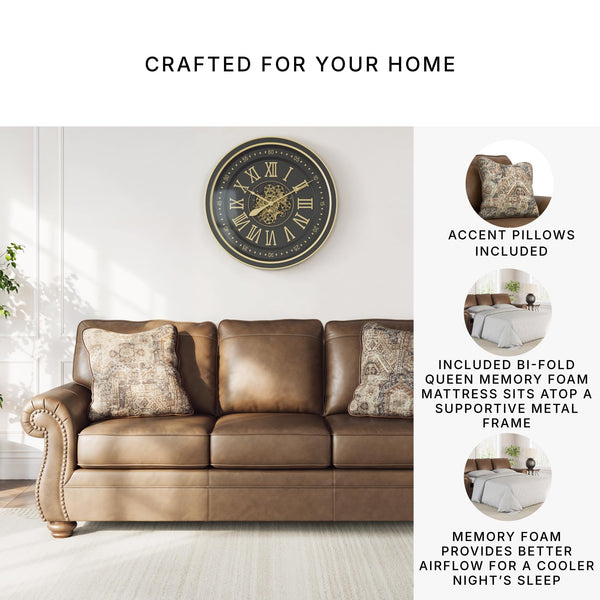 Queen Faux Leather Sofa Sleeper with Memory Foam Mattress