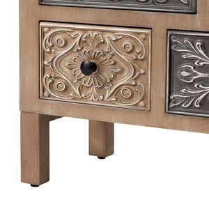 Boho Wood Accent Cabinet with Hand-Carved Drawers – Fully Assembled