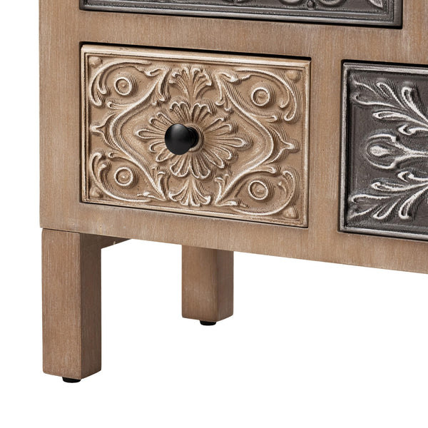 Boho Wood Accent Cabinet with Hand-Carved Drawers – Fully Assembled