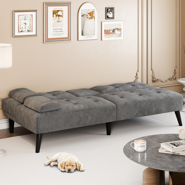 Convertible Futon Sofa Bed with Cup Holders & Adjustable Backrest