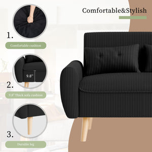 48" Corduroy Loveseat Sofa with Tufted Back & Tapered Legs