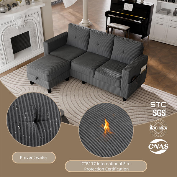 L-Shaped Sectional Sofa with Ottoman & Storage