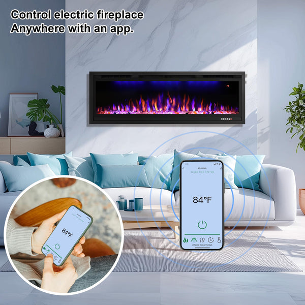 WiFi Electric Fireplace Insert – Wall Mounted & Recessed Linear Heater