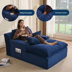 Convertible Chaise Lounge Sofa Bed with Armrests & Side Pockets